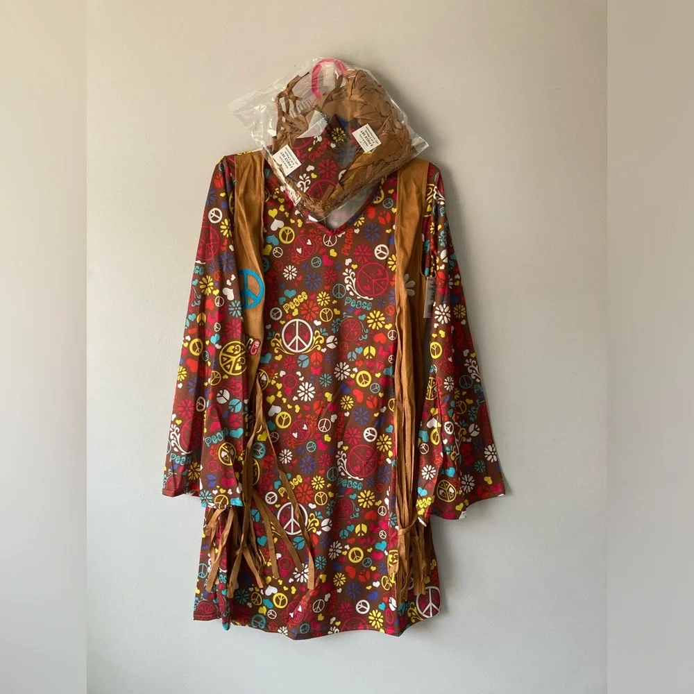 Peace and Love Hippie Child Costume Groove 60's Girl L 10-12